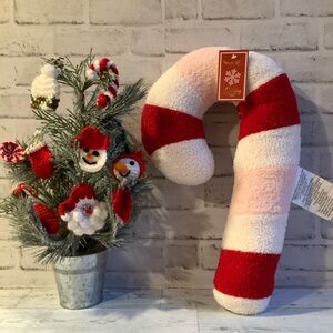 Sheffield Home Red, Pink, White, Sherpa Candy Cane Pillow